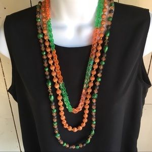 3 Vintage Necklaces Orange, Green, Brown Colors